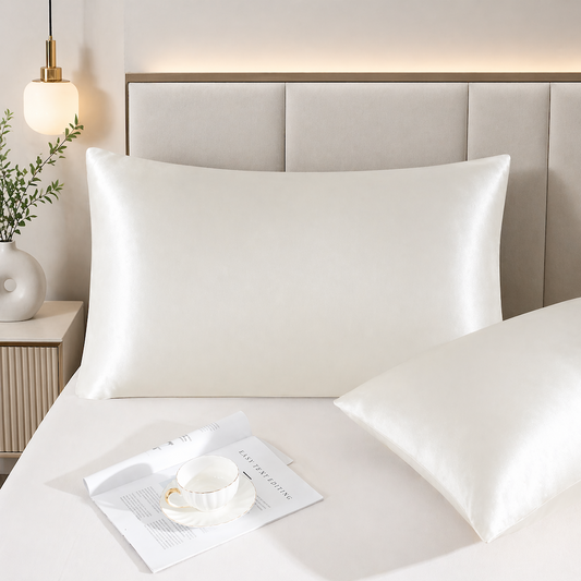 Funda de almohada satén blanco